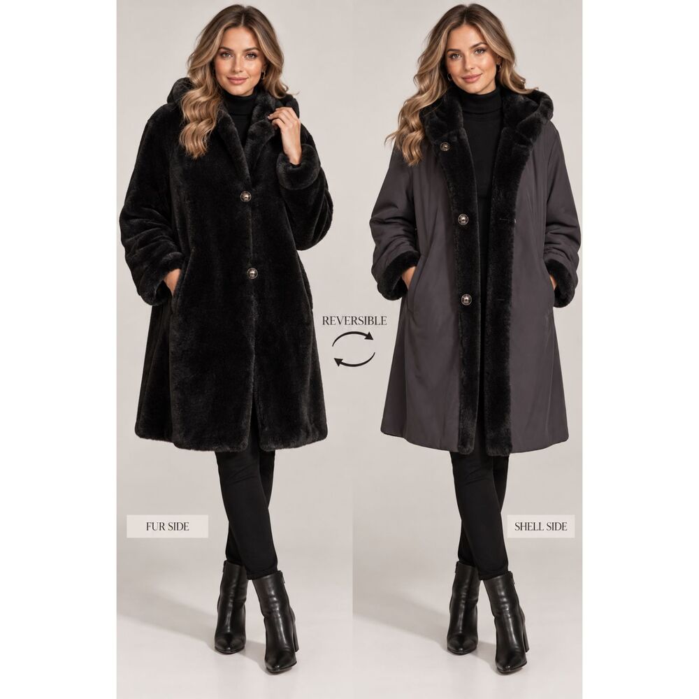 Vintage St John by Marie Gray Reversible Faux Fur Coat Designer Elegance